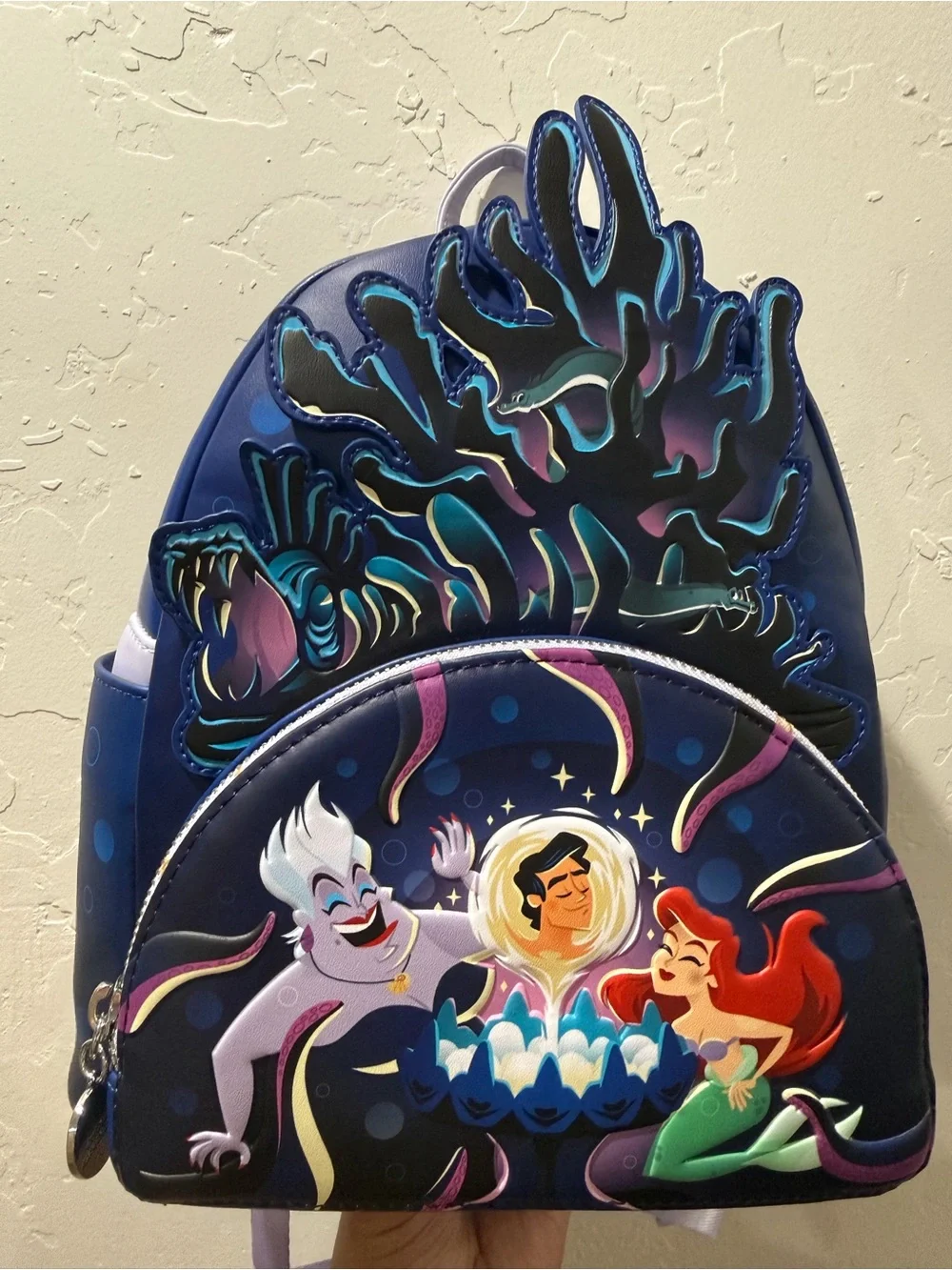 Loungefly navy blue, purple and teal The Little Mermaid mini backpack